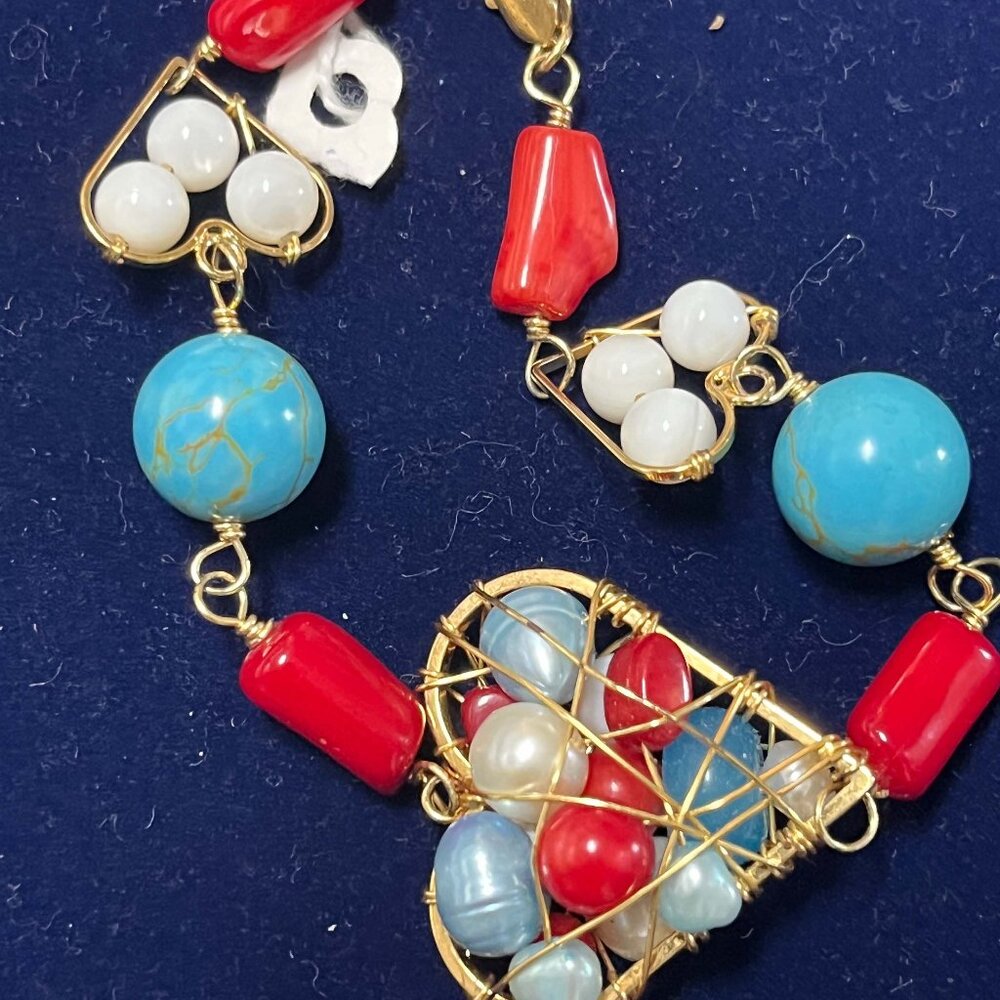 3 x $15 FLASH SALE NWT Handmade Heart Turquoise Beads Bracelet Wire 18K Plated